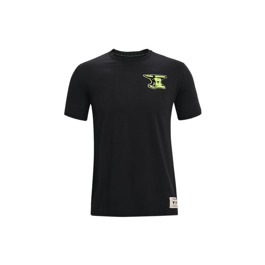 Under Armour Project Rock Letter Print Crew Neck Sports T-Shirt Men Tops Black 1361725-001