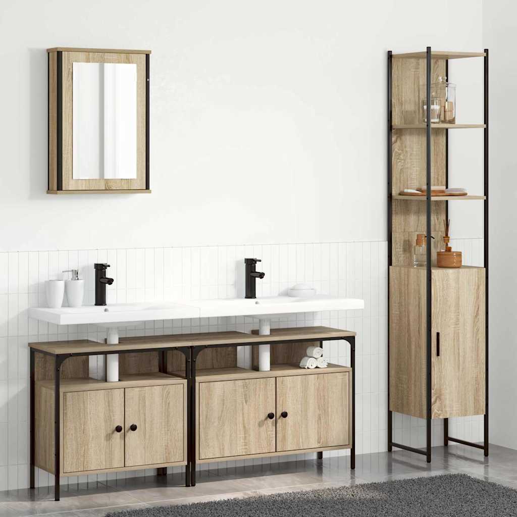 Bathroom Furniture Set with Shelf 4 Pcs Sonoma Oak Wood Material