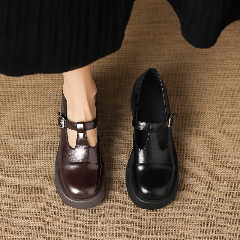 Krazing Pot Microfiber Round Toe Chunky Heels Spring Summer Shoes Big Size 43 Size 33 Women Buckle Straps Platform Pumps