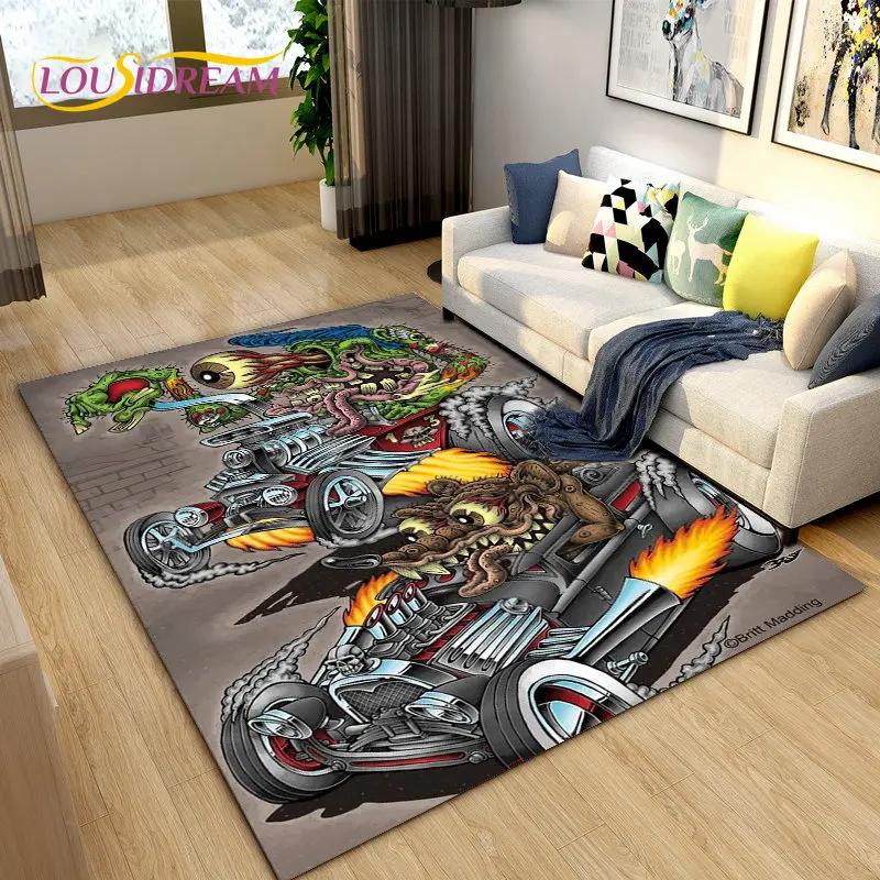 Tappeto Area Cartone Animato Divertente Rat Fink, Tappeto per Soggiorno Camera da Letto Garage Divano Decorazione Zerbino, Tappetino Antiscivolo da Gioco per Bambini