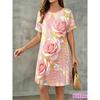 Flower Print Versatile Short-sleeved Dress Comfortable Simple Casual Dresses