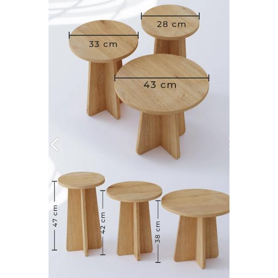 Mushroom 3 Piece Nesting Table Scandinavian Style - Sapphire Oak