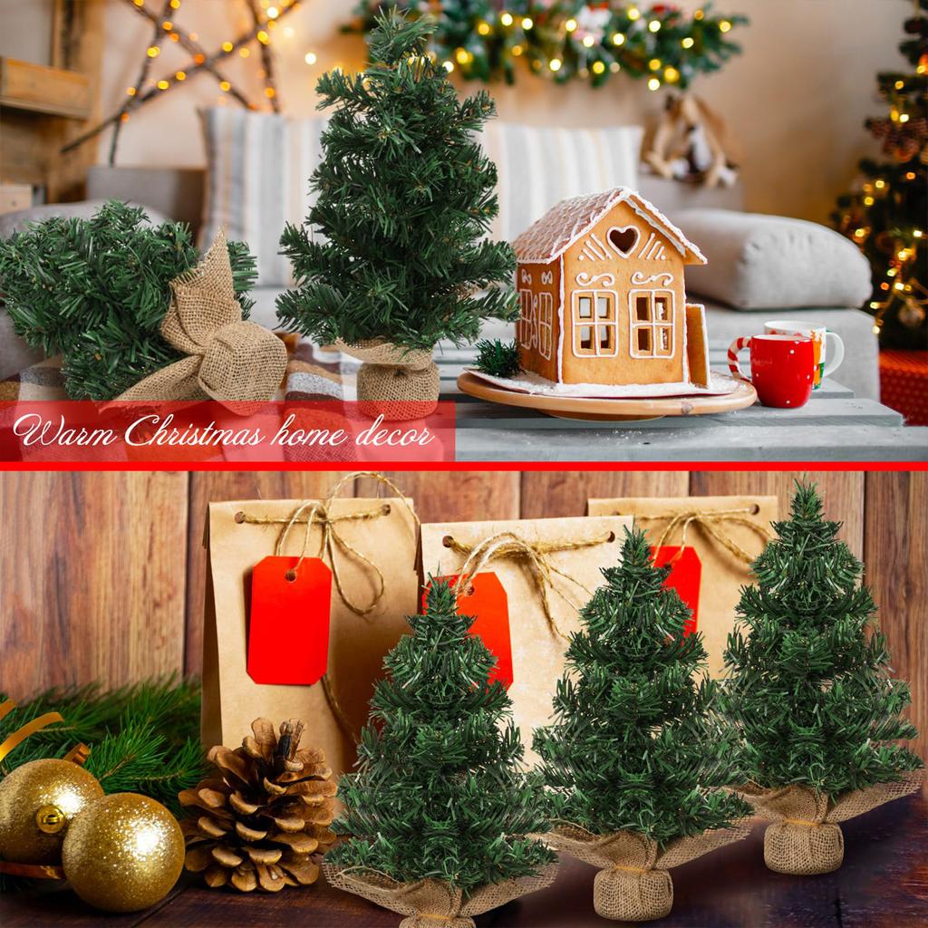 20cm Mini Christmas Tree with Jute Base 6PCS Set Holiday Decoration Desktop Tabletop Display Window Shop Decoration