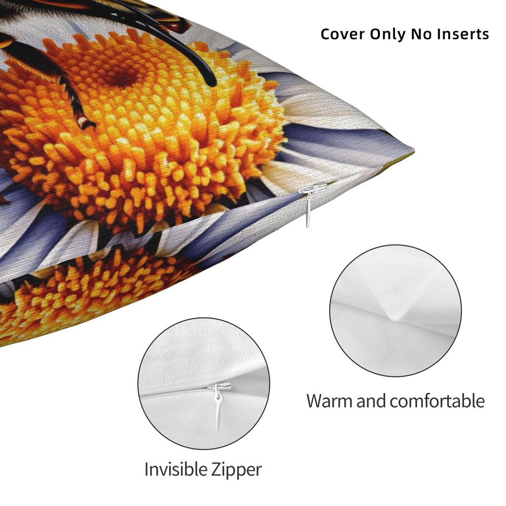 Bee And Flowers Pillow Cover Comfy Cushion Cover Funny Pillow Case For Living Room Chair