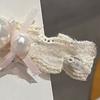 Girl Hairpin Mini Pink Bow Imitation Pearls Decor Soft Lace Hair Clip