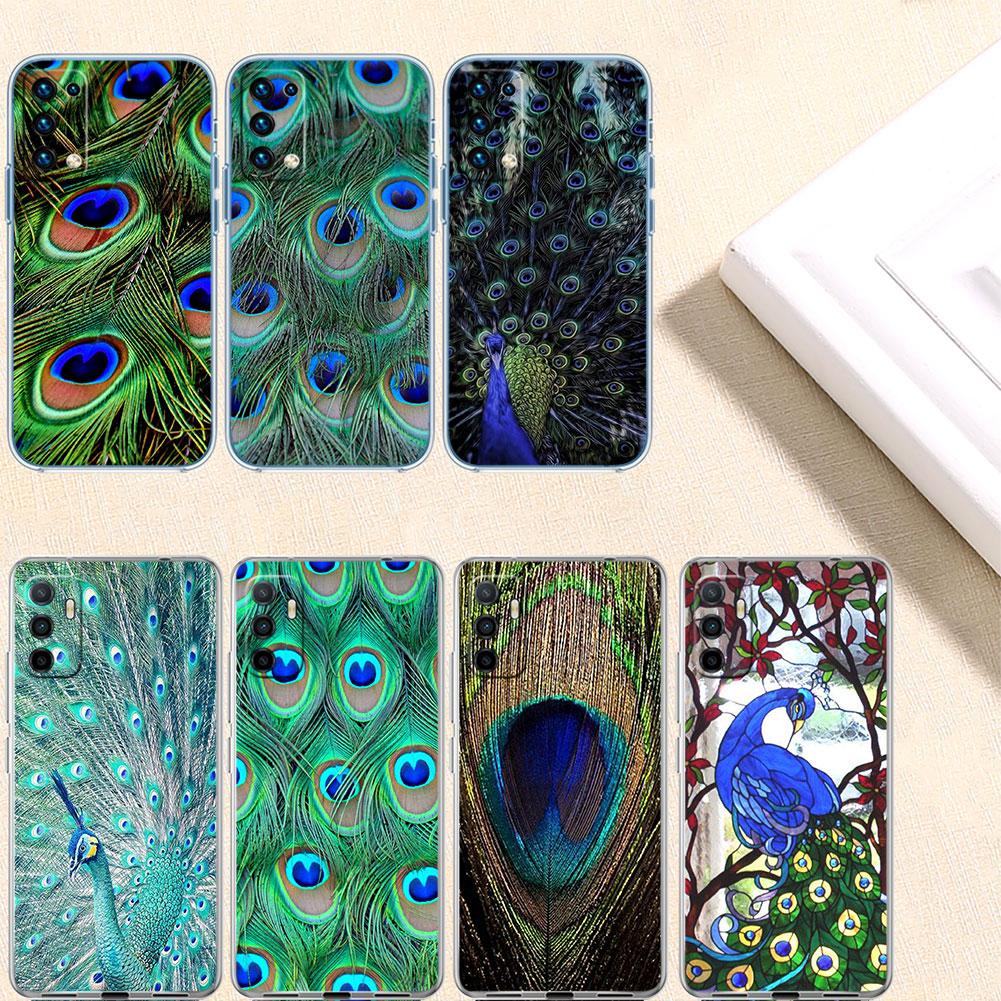 IK53 Peacock feather Transparent Phone Case for Samsung Galaxy A04 A04S A14 A23 A34 A54 M23 M33 M52 M53