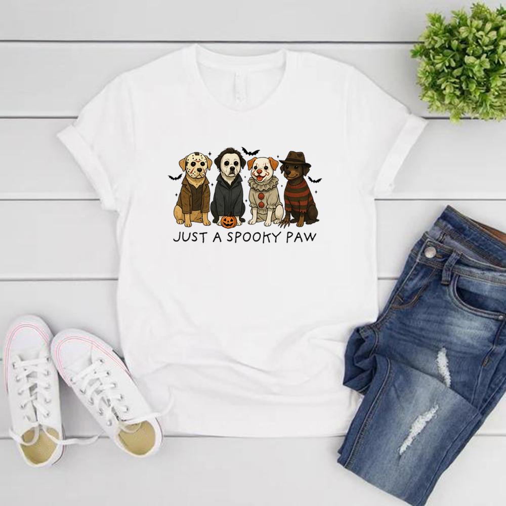 Just A Spooky Paw T-Shirt Halloween Dog T-shirts Halloween Characters Tee Funny Unisex Graphic T Shirts Spooky Season Shirt Top