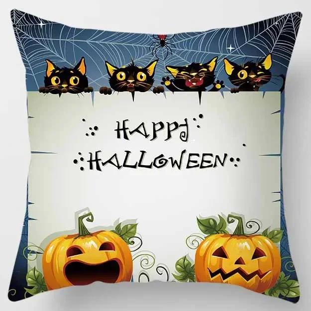 Halloween Horror Pumpkin Black Cat Print Pattern Cushion Cover for Home Living Room Sofa Decoration Square Pillowcase