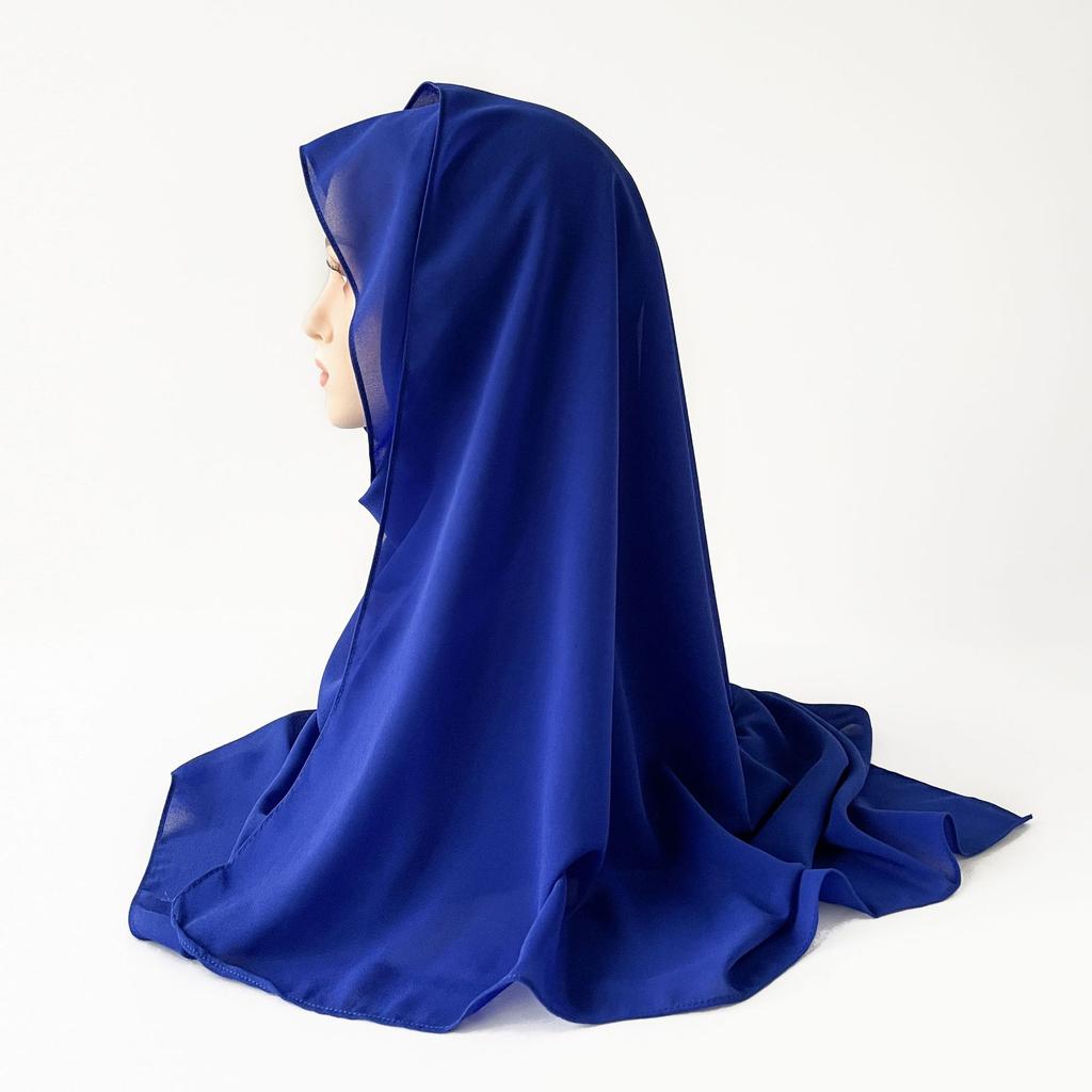 Malaysischer einfarbiger Ethno-Stil Satin langer Schal Monochrom Perle Chiffon Kopftuch