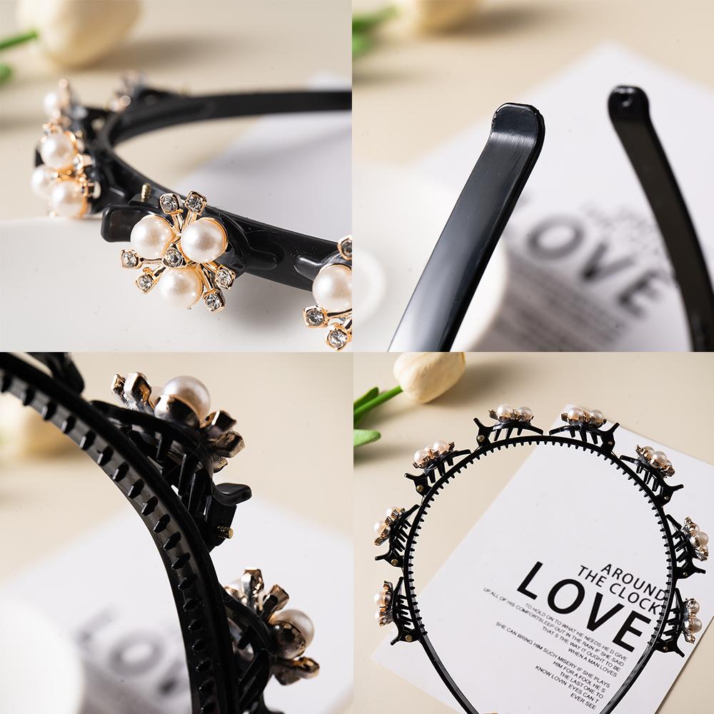 Pearl Flowers Hairpin Hairbands For Women Non-Slip Headband Rhinestones Hair Bands Clips Hairstyle Double Bangs Hair Accessories Quality