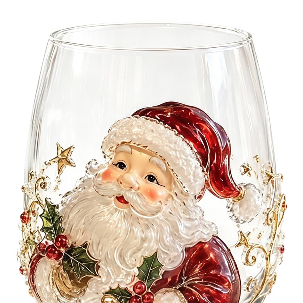 Glass Art Christmas Cup Holiday Festive Drinkware Santa Snowman Reindeer Tree Gift 4.72in for Friends Family