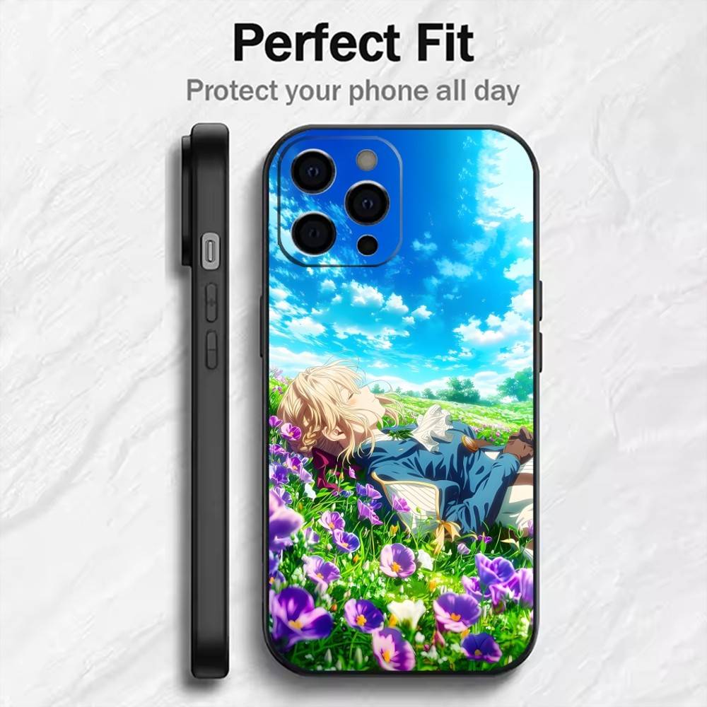 V-Violet Love Anime V-E Phone Case For iPhone17,16,15,14,13,12 Plus,Max Soft Silicone Black Cover