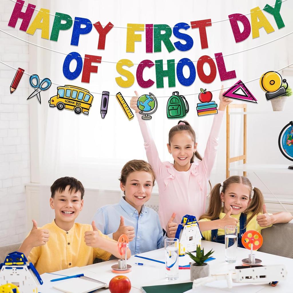 Happy First Day of School Banner, Pre-strung, Back To School Decorations, Back To School Garland, Classroom Teacher Office School Decorations