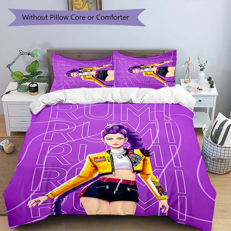 KPOP Hunter 3-teiliges Bettwäsche-Set Bettbezug Verschluss Enthält 1 Bettbezug & 2 Kissenbezüge für Alle Jahreszeiten Schlafzimmer Zuhause Wohnheim Dekor