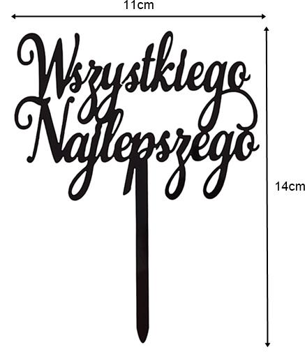 Topper Na Tort Wszystkiego Najlepszego Akrylowy Czarny
