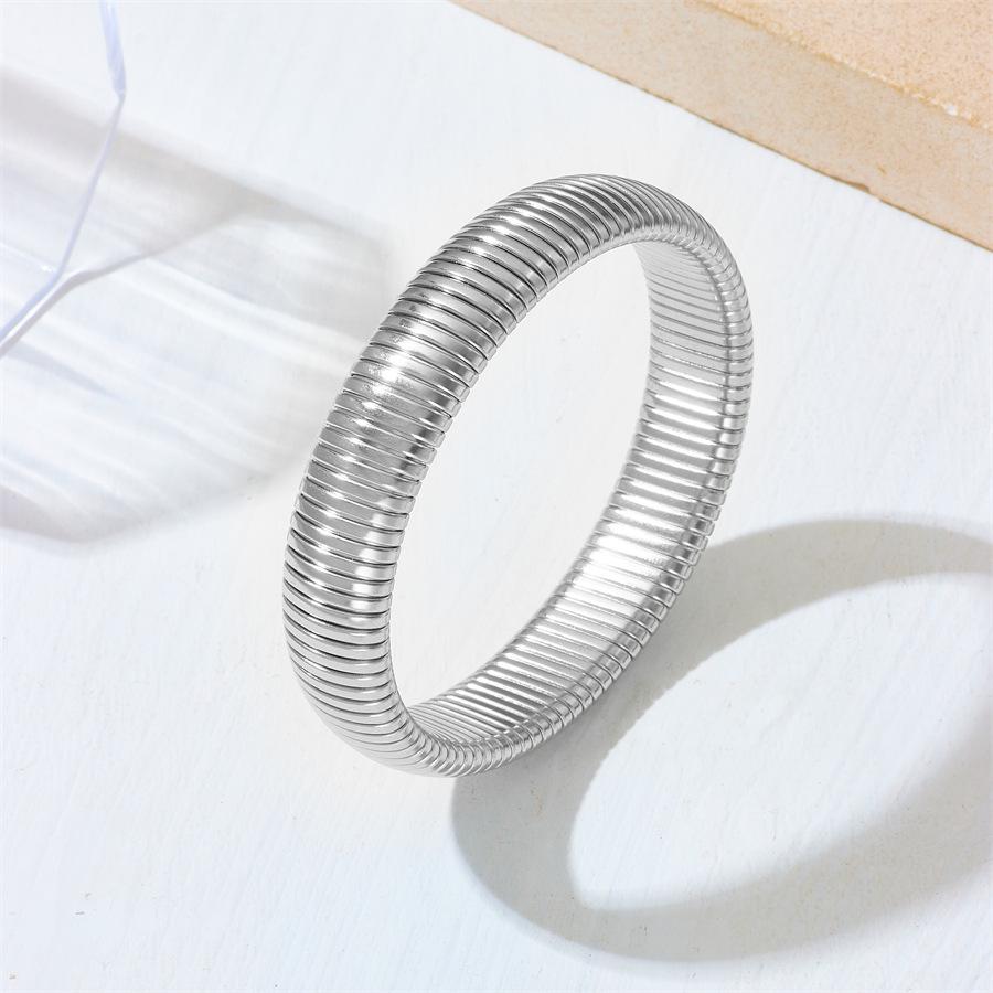 European and American Striped Stainless Steel Bangle: 12/15mm Women s Light Luxury Elastic Bracelet