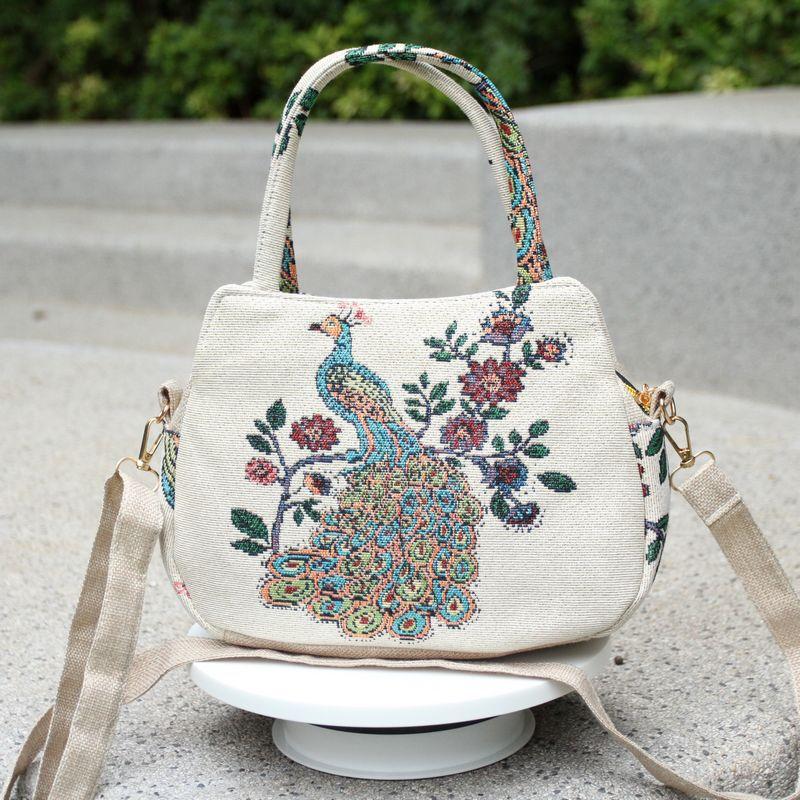 Ethnic Style Handbag Women Shoulder Bag Vintage Zipper Floral Embroidered Travel Pouch Cotton Mobile Phone Bag Crossbody Bag