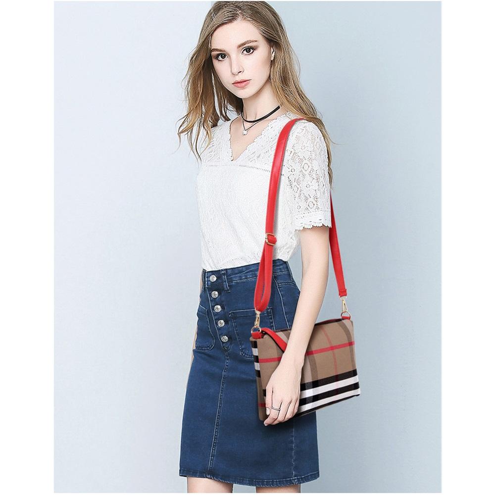 Karierte Leinwand Schwiegermuttertasche Sechs-teiliges Set Hand-Schultertasche Damen-Tasche