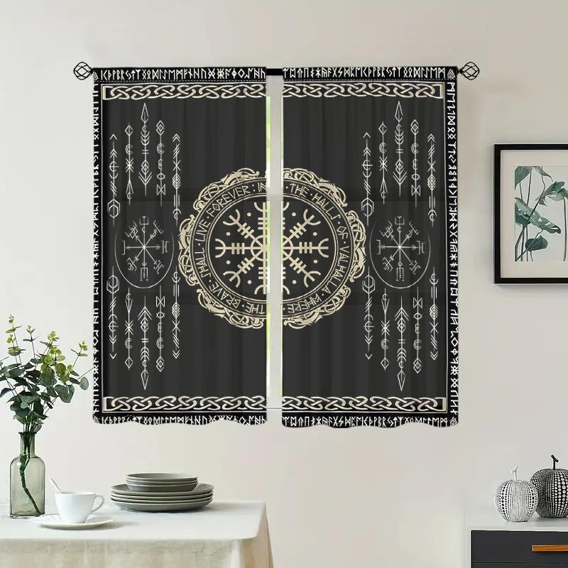 2 pieces, mysterious rune geometric totem curtains - semi blackout - suitable for living room, bedroom, kitchen, home decoration