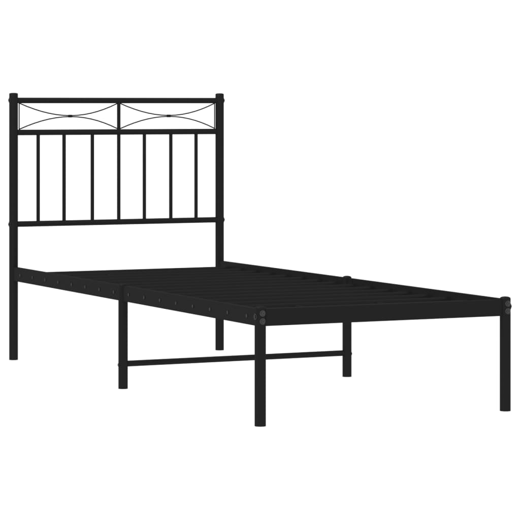 Vidaxl Metal Bed Frame with Headboard, Black, 80X200 Cm