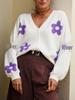Plus Size V-neck Jacquard Floral Knit Cardigan - European & American Style Autumn/Winter Women's Outerwear.