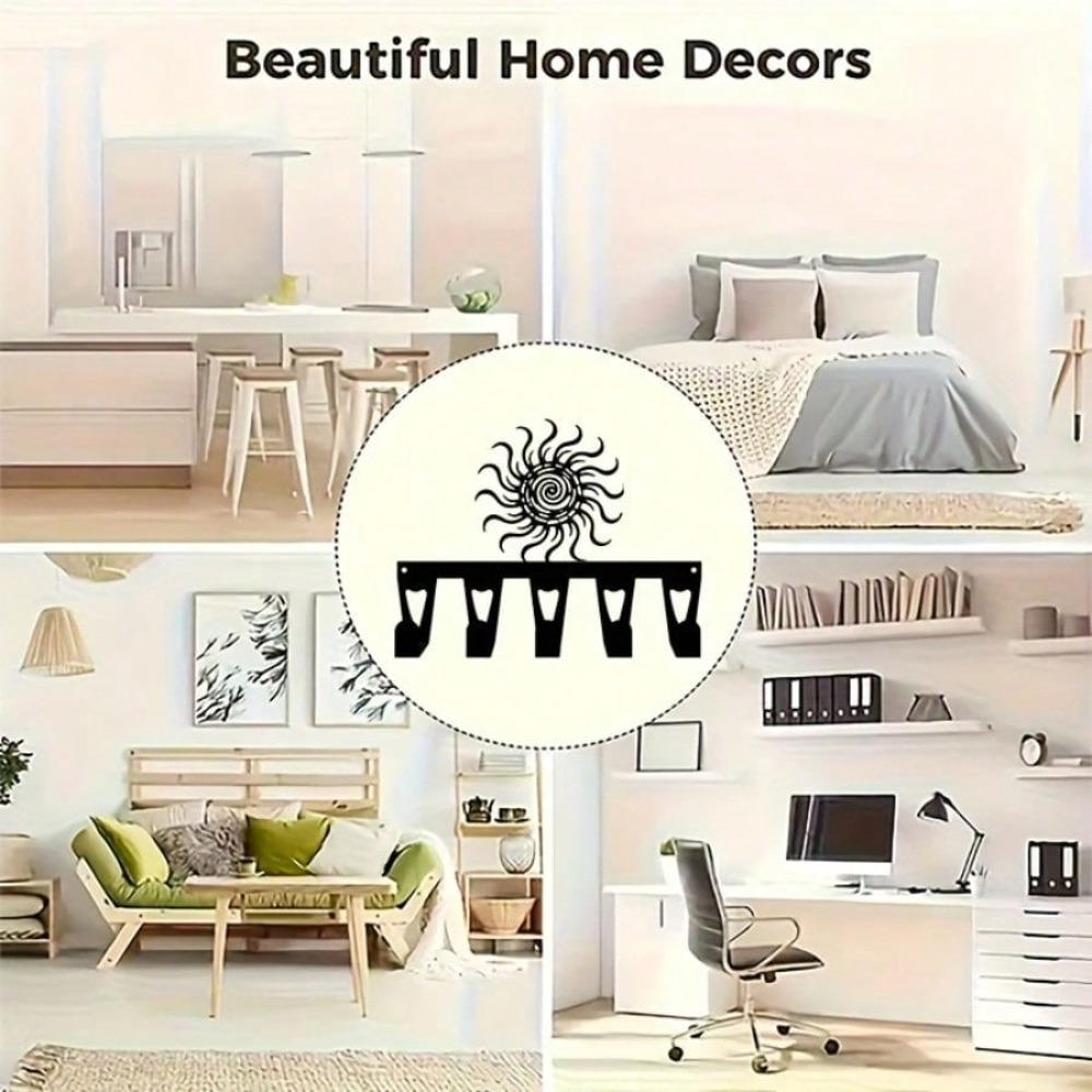 Tribal Spiral Keychain Metal Wall Decor 5 Hooks Retro African Style Entryway Rack for Hall Living Room Bedroom Office
