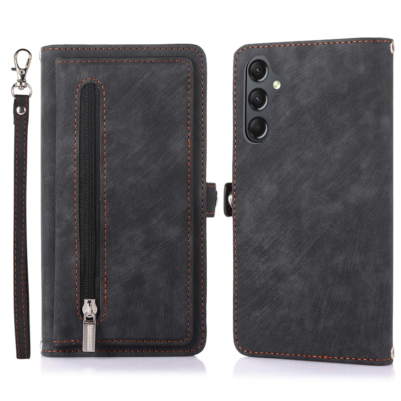 

Phone Case For Samsung Galaxy A16 4G/5G/A26 5G,Zipper Pocket 9 Card Slots PU Leather Cover with Wrist Strap Black