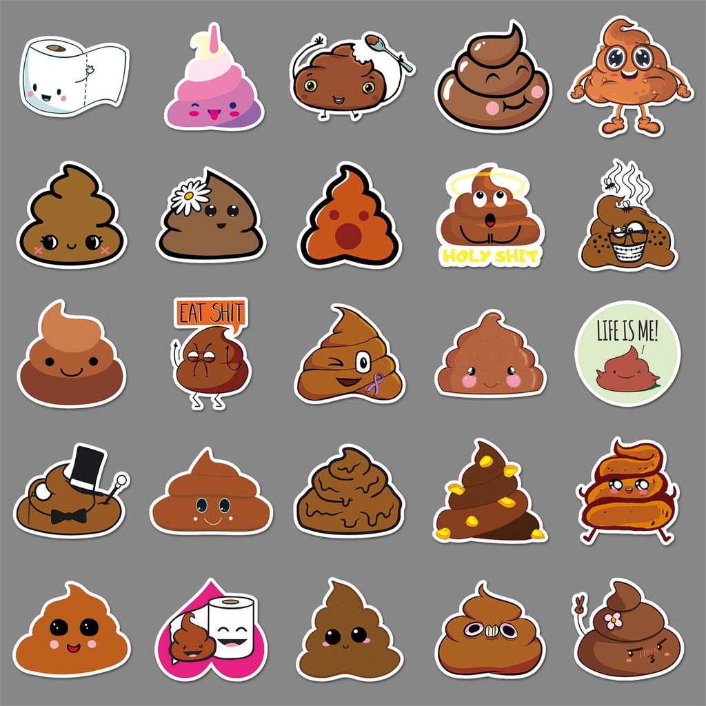 50PCS Cartoon Poo Stickers for Scooters, Luggage, Laptops, Cars & Motorcycles