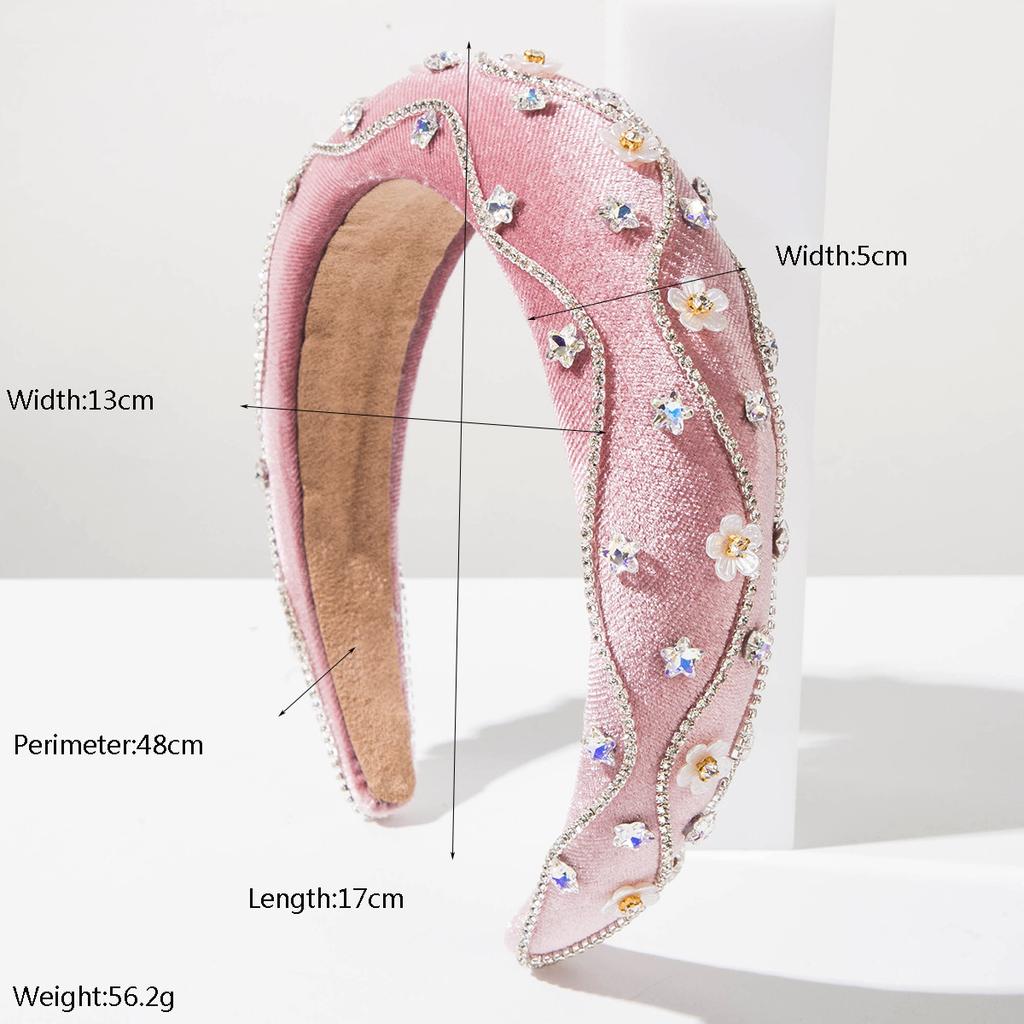 Luxury Velvet Padded Headband With Wavy Rhinestones And Floral Accents Heavy Work Royal Hair Hoop Winter Fashion Headwear