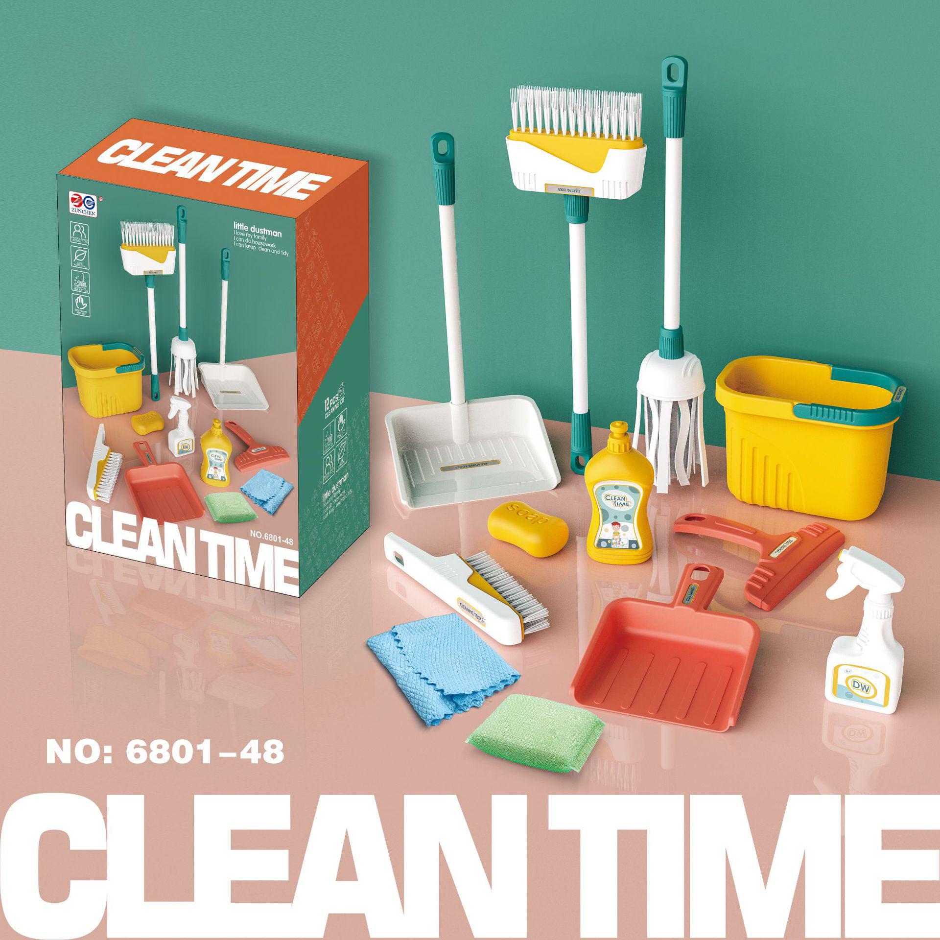 

Kids Kitchen & Cleaning Playset: Cook & Clean Toy Kit with Mop & Dustpan