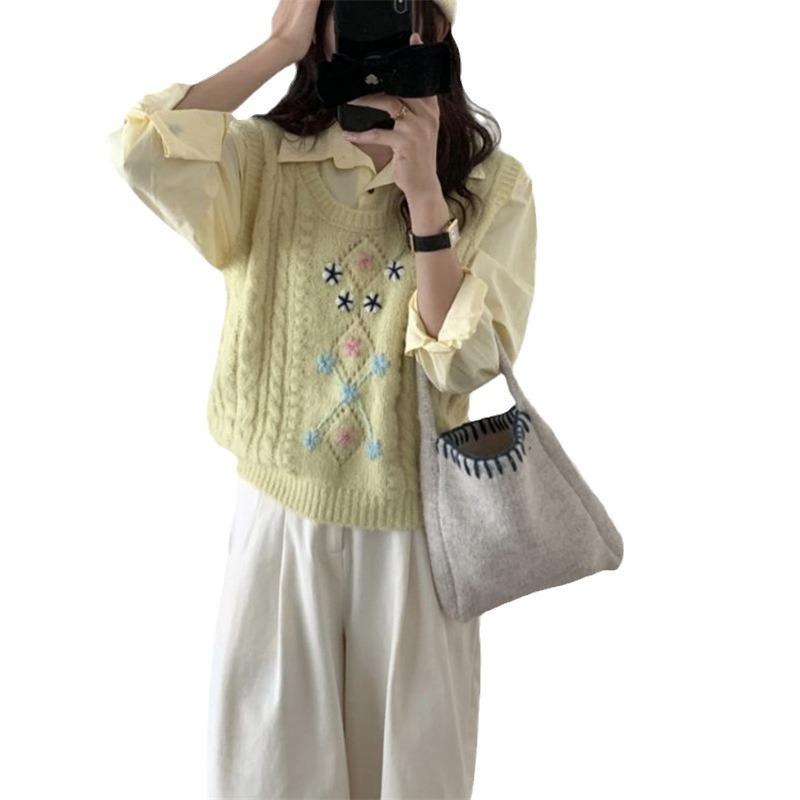 Spring and Autumn Korean Version Women's Loose Sweater Vest Round Neck Sleeveless Knitted Vest Women's Vest
