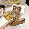 Retro baotou half slippers women's new thick-soled heightening one-pedal literary versatile shoes