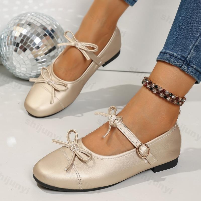 Fashion Elegant Bow Design Shallow Mouth Casual Mary Jane Shoes Women's 2025 New Autumn Soft Soled Comfortable Fashion Flat Single Shoes