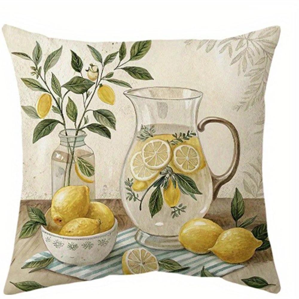 Refreshing Lemon - Themed Pillow CoversLiving Room Sofa Cushion Cover, Soft and Comfortable, Bedroom Room Decoration