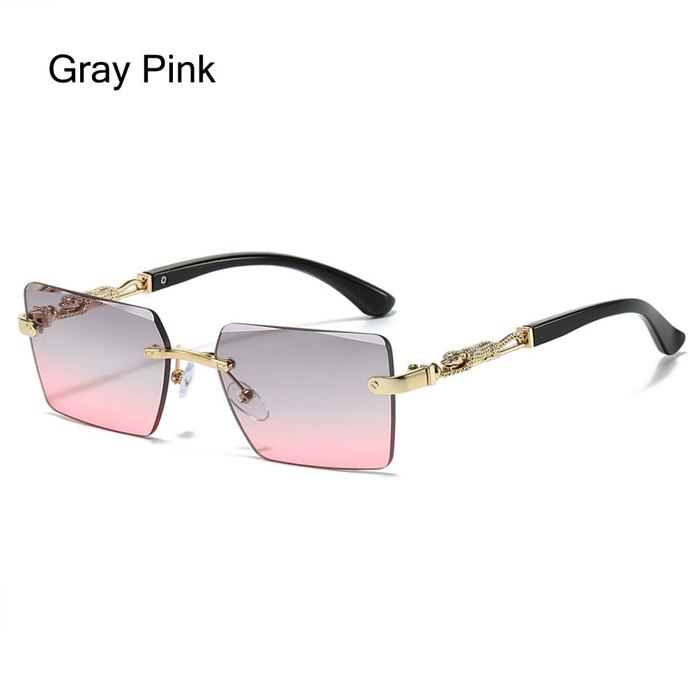 New Fashion Rimless Square Sunglasses Cut Edge UV400 Leopard Decorative Shades Gradient Lens Sun Glasses for Women & Men