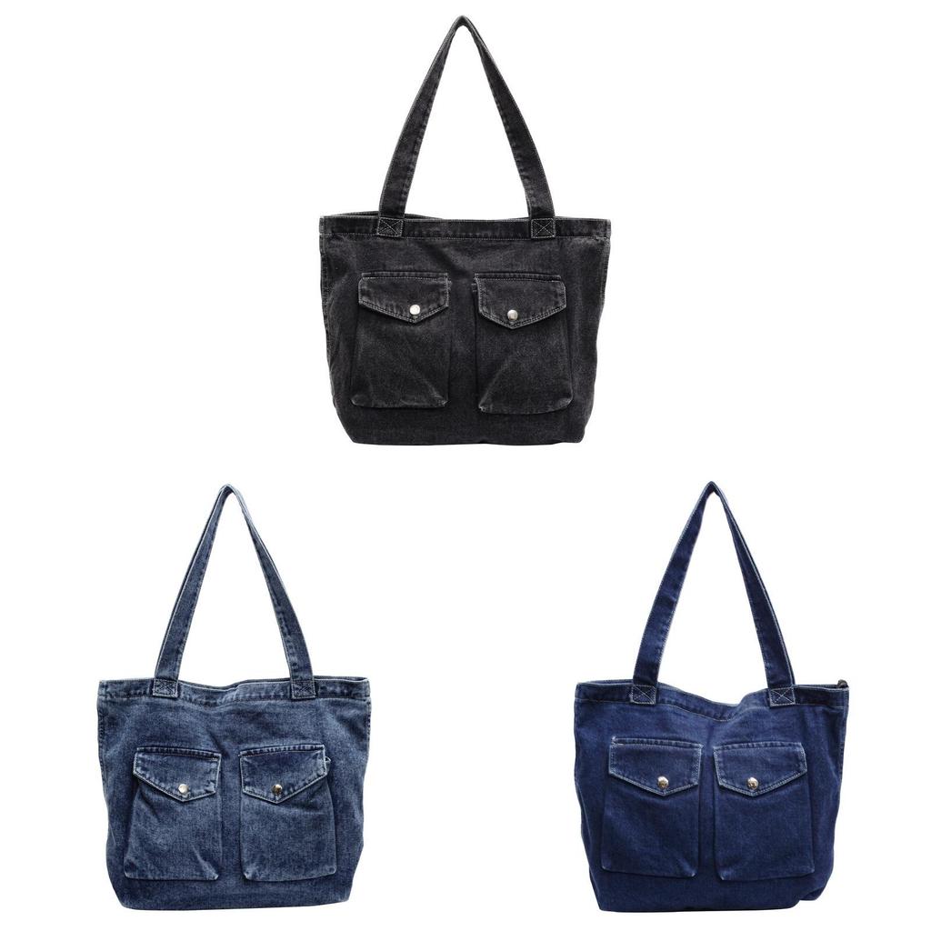 Denim Tote Bag For Women With Large Capacity And Zip Closure For Daily Commute