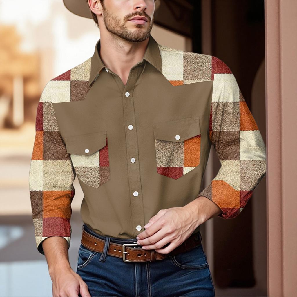 Men'S Fashionable Lapel And Shoulder Length Long Sleeved Casual Top