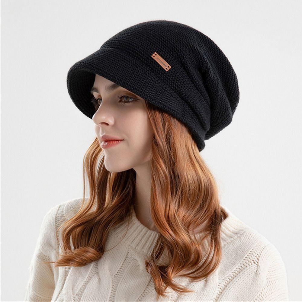 Short Brim Beanies Fleece Lined Bonnet Fashion Knitted Hat  Autumn Winter