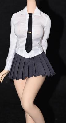 Figura de acción a escala estilo GS Compatible con cuerpo TBLeague Conjunto de corbata blanca de manga larga y falda plisada corta para oficina no incluye cabeza y