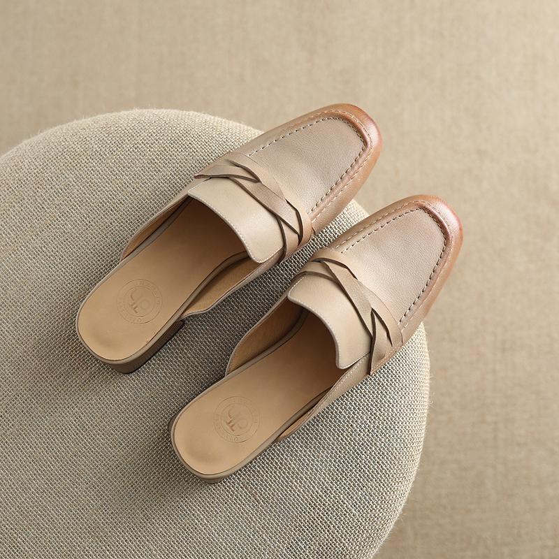Women Sandals  Office Ladies Casual Women Pumps High Quality Genuine Leather Mules Low Heels Slippers Shoes Woman 2024 Summer