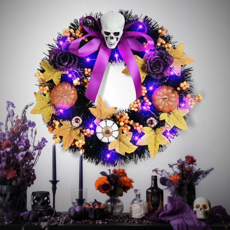 Halloween Wreath With Fake Skulls Spooky Balls Haunted House Party Door Decor