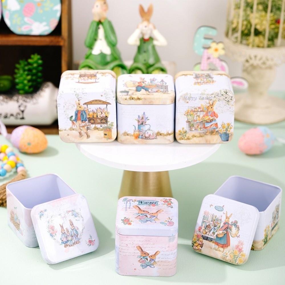 Empty Box Easter Gifts Box Square Shape Easter Egg Box Rabbit Tin Storage Box Easter Party