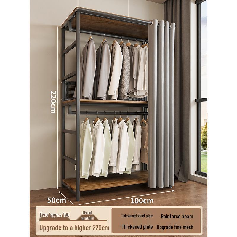 Metal Walk-In Wardrobe: Floor-Standing Clothes Rack, Open Garment and Hat Rack, Bedroom Shelf Assembly