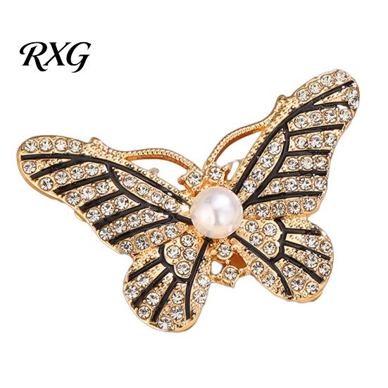 Decorative Butterfly Pin Faux Pearl Rhinestone Brooch, Women Girls Alloy Lapel Strong Buckle Brooch Pin, Sweater Cardigan Coat Clothing Accessories,