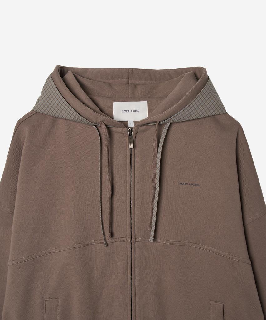 Node Labs Dev:10 Check Double Hoodie Zip-Up_Pale Brown
