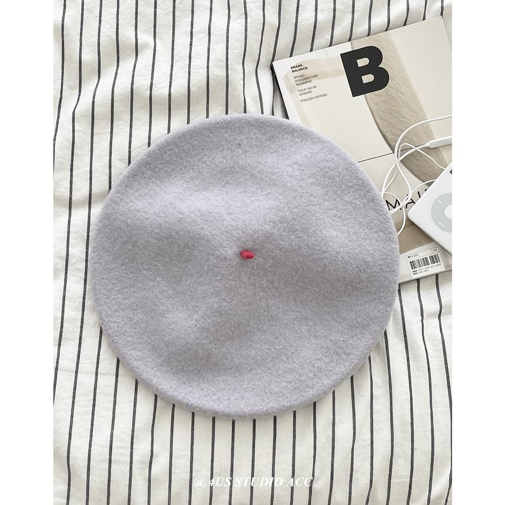 Woolen Beret Hat for Women Autumn and Winter Temperament Retro British Style Painter Hat Contrasting Color Small Chirp Pumpkin Hat Small Face