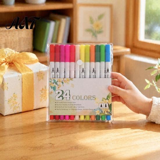 Art Enlightenment Tools Drawing Markers Set, with Brush And Fine Point Tips, Washable Pens Water-soluble Ink Supplies, for Hand-Drawn Creation