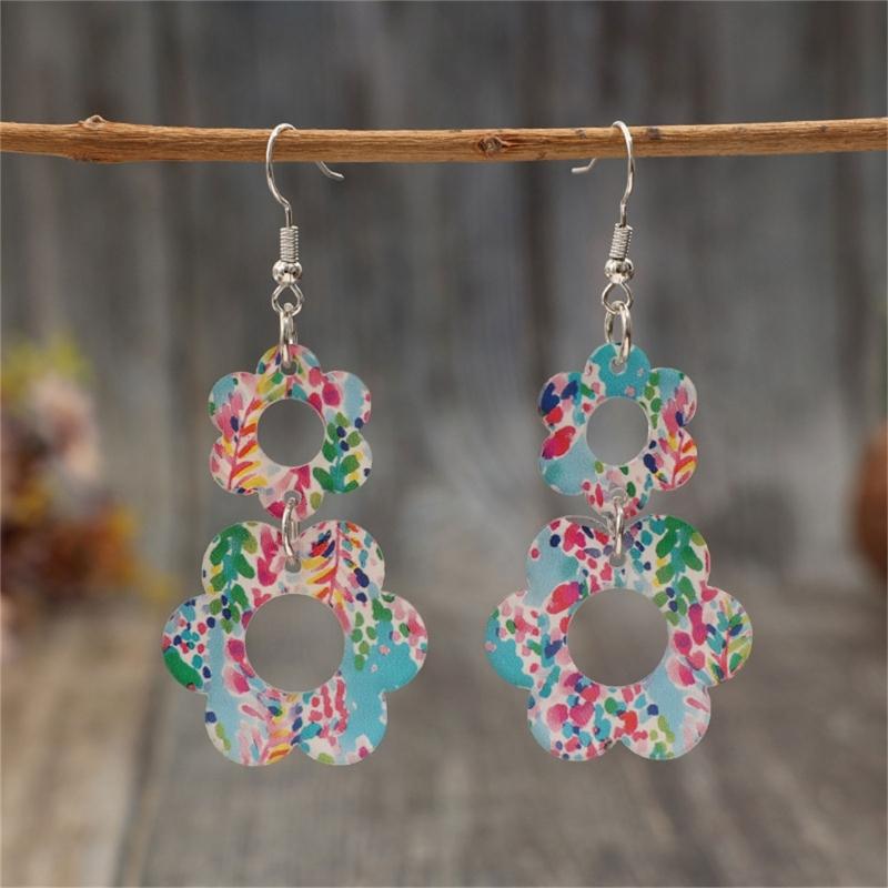 Leichte Acryl-Ohrringe mit einzigartigem Blumen- und Leopardenmuster, stilvoller Ohrhänger für Modebegeisterte