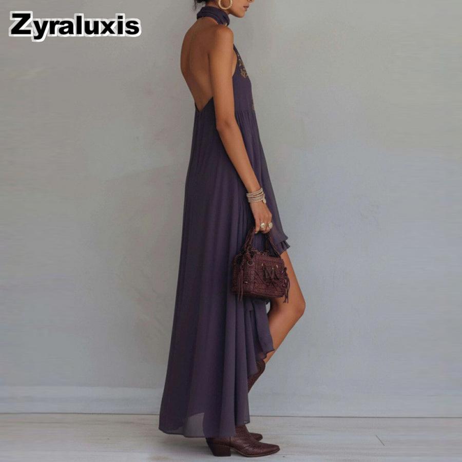 Wind New Purple High Neck Sleeveless Ruffled Hem Dress Casual Fashion Maxi Dress