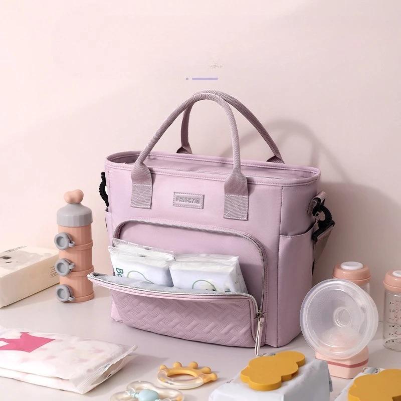 INS Casual Solid Color Large Capacity Premium Diaper Bag Stylish Thermal Tote for Mom Fashion Multifunctional Baby Travel Bag